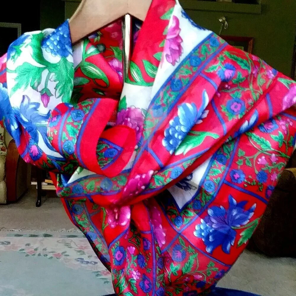 Beautiful Vintage Floral Red, Purple, Blue and Green Scarf
